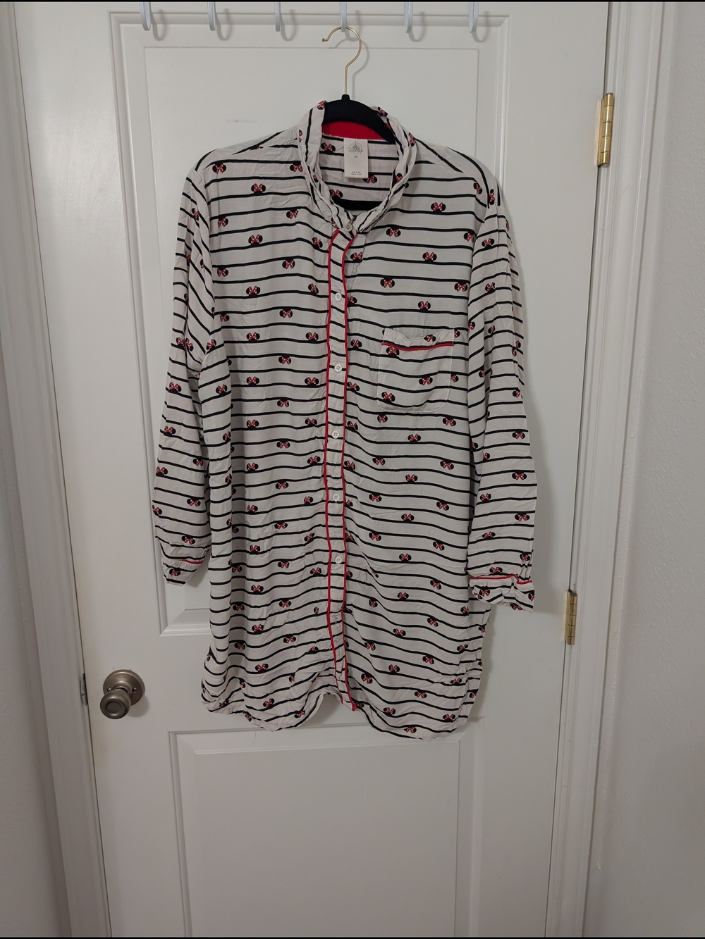 Disney White & Black Striped Night Gown with Red Trim And Minnie Mouse Detail 2X